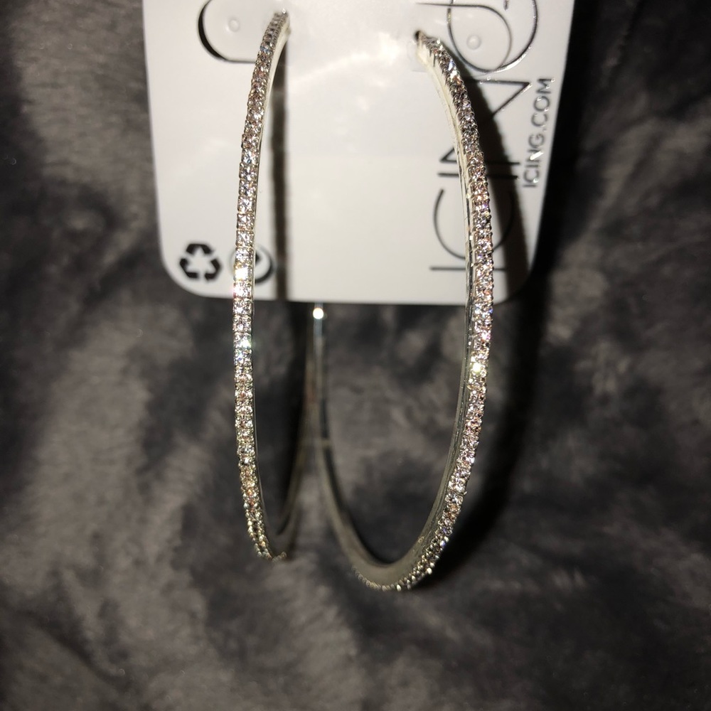 Icing Silver Rhinestone Hoops - Picture 3 of 3